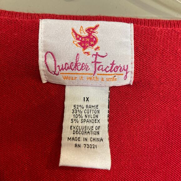 Quacker Factory Women's Size 1X Red Beaded Sleigh & Reindeer Christmas Sweater - Picture 3 of 10